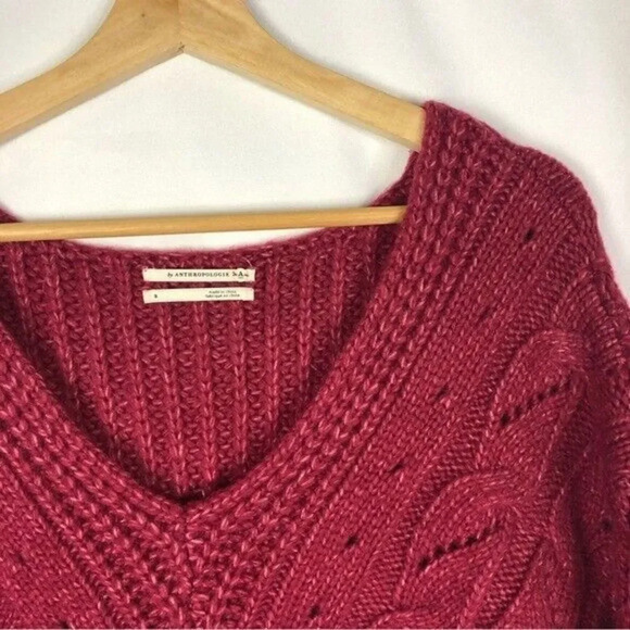 Anthropologie Ramona Violet Red Cable Knit Slouchy Sweater S - Picture 5 of 5
